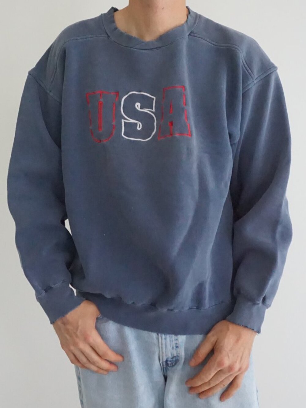 Vintage Galt Crew Blue USA Embroidered Varsity Collegiate Americana Sweatshirt L
